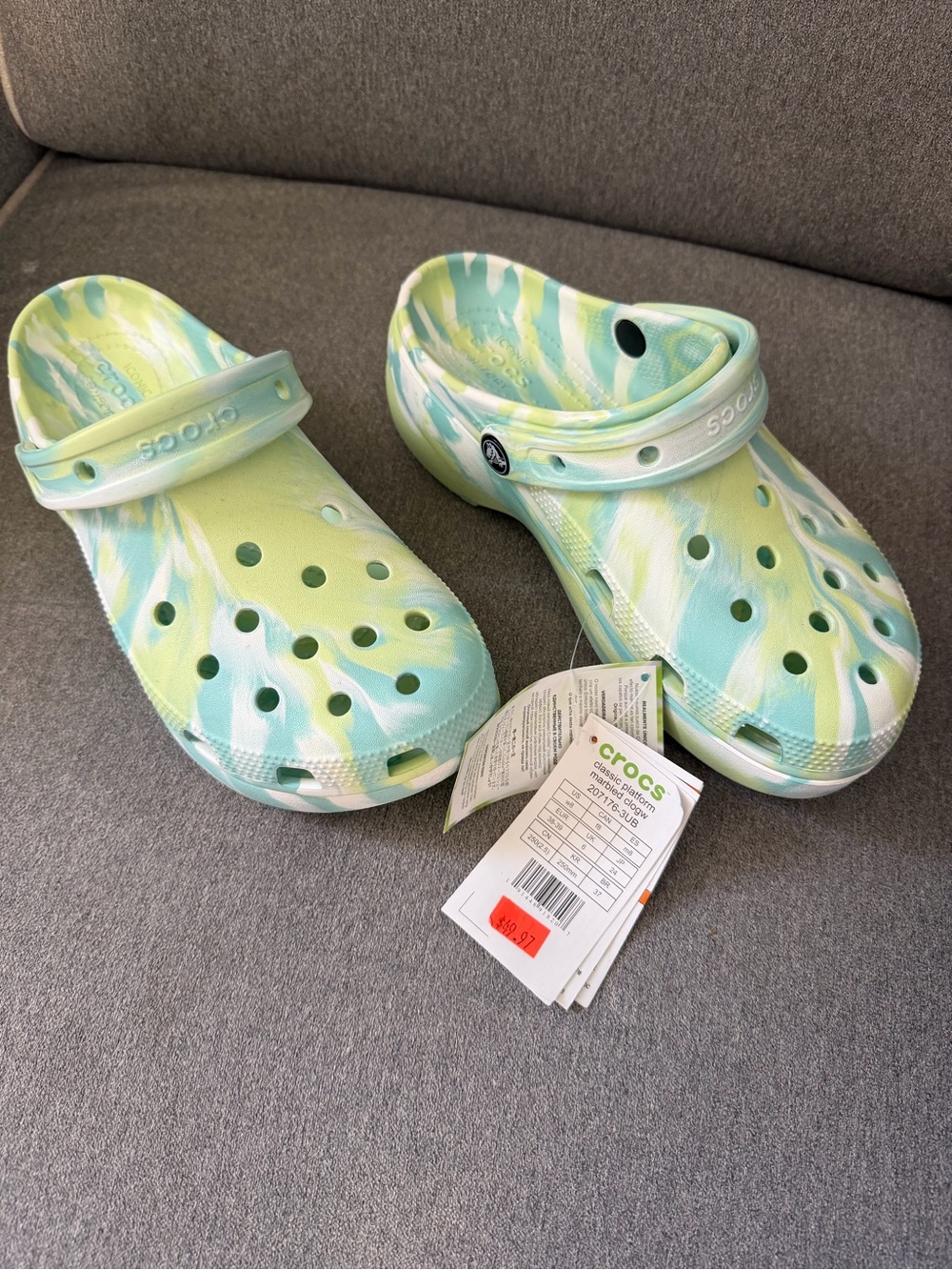 CROCS Tie-Dye Swirl Clogs in Green and Blue
